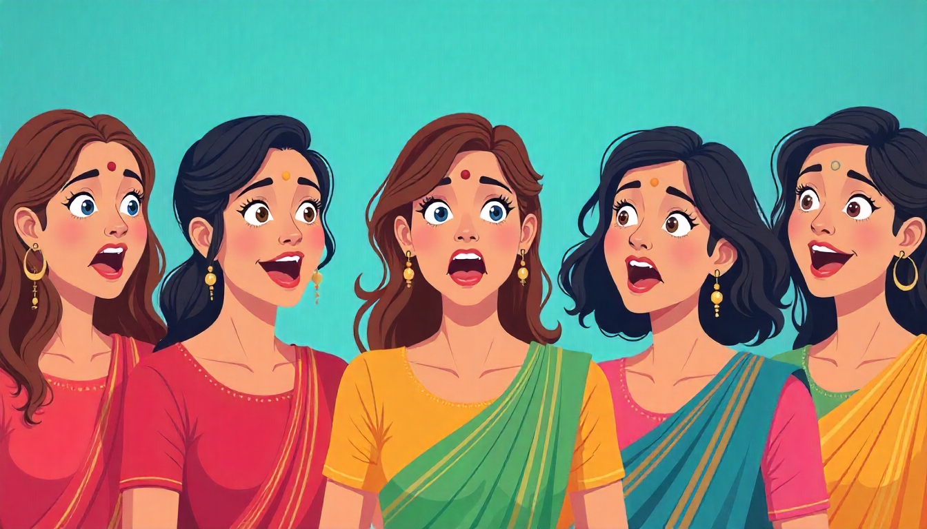 “मजेदार सोशल मीडिया मीम इलस्ट्रेशन जिसमें लोग एआई साड़ी एडिट देखकर हैरान हो रहे हैं”