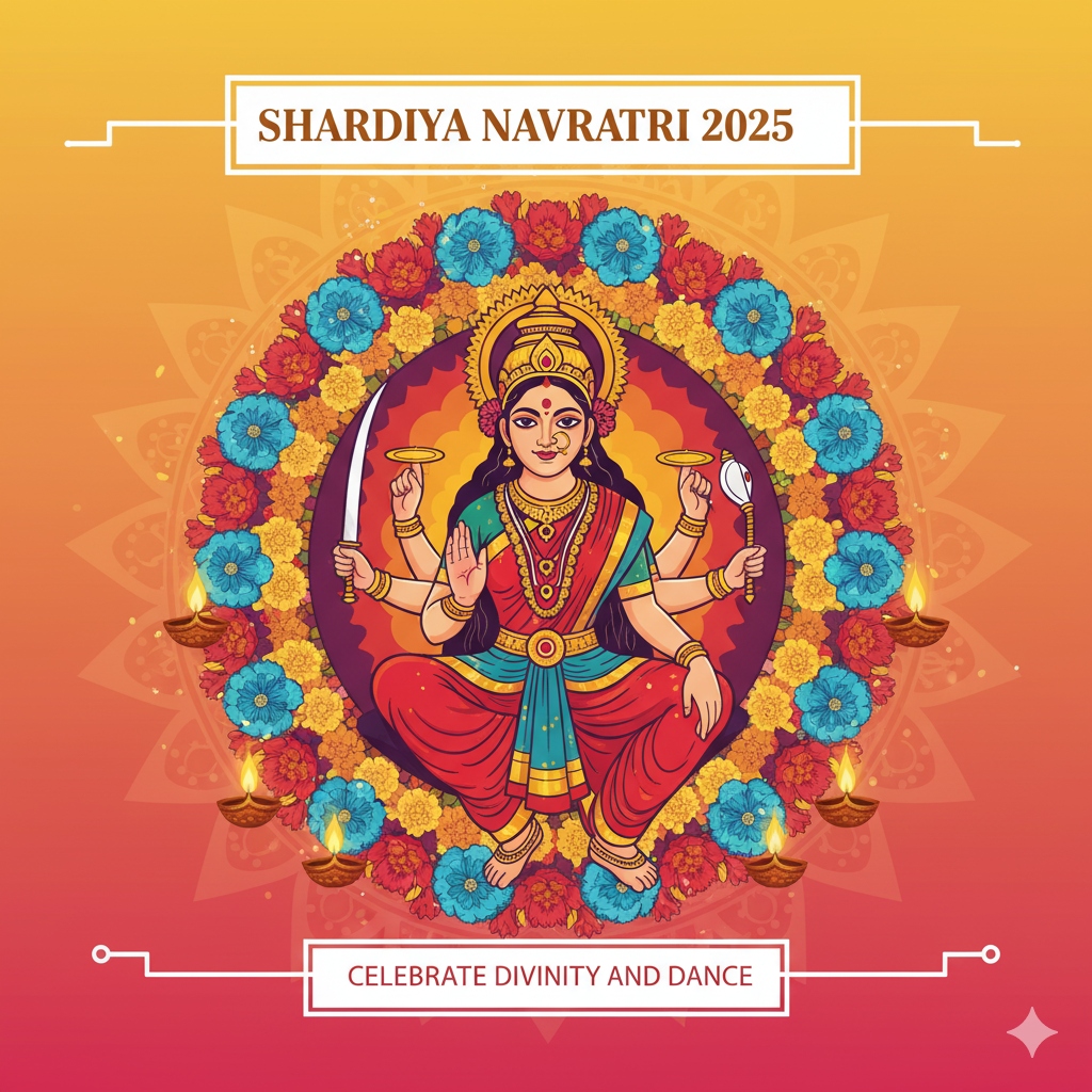 “मां दुर्गा की महिमा और नवरात्रि 2025 का भव्य पर्व, दीपक, फूल और रंग-बिरंगे पोशाक में भक्तों का उत्सव”
