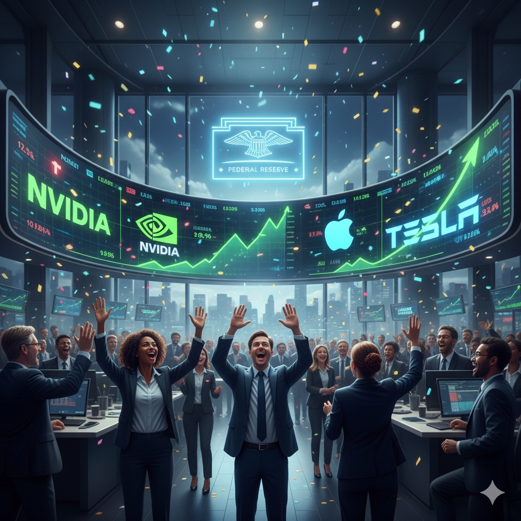 “अमेरिकी शेयर बाजार की खबर – Nasdaq और S&P 500 में तेजी, Nvidia, Tesla और Apple कंपनियों का प्रभाव।”
