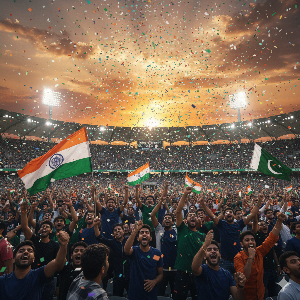 एशिया कप 2025 फाइनल में भारत बनाम पाकिस्तान के लिए दर्शकों का उत्सव और झंडों के साथ खुशी