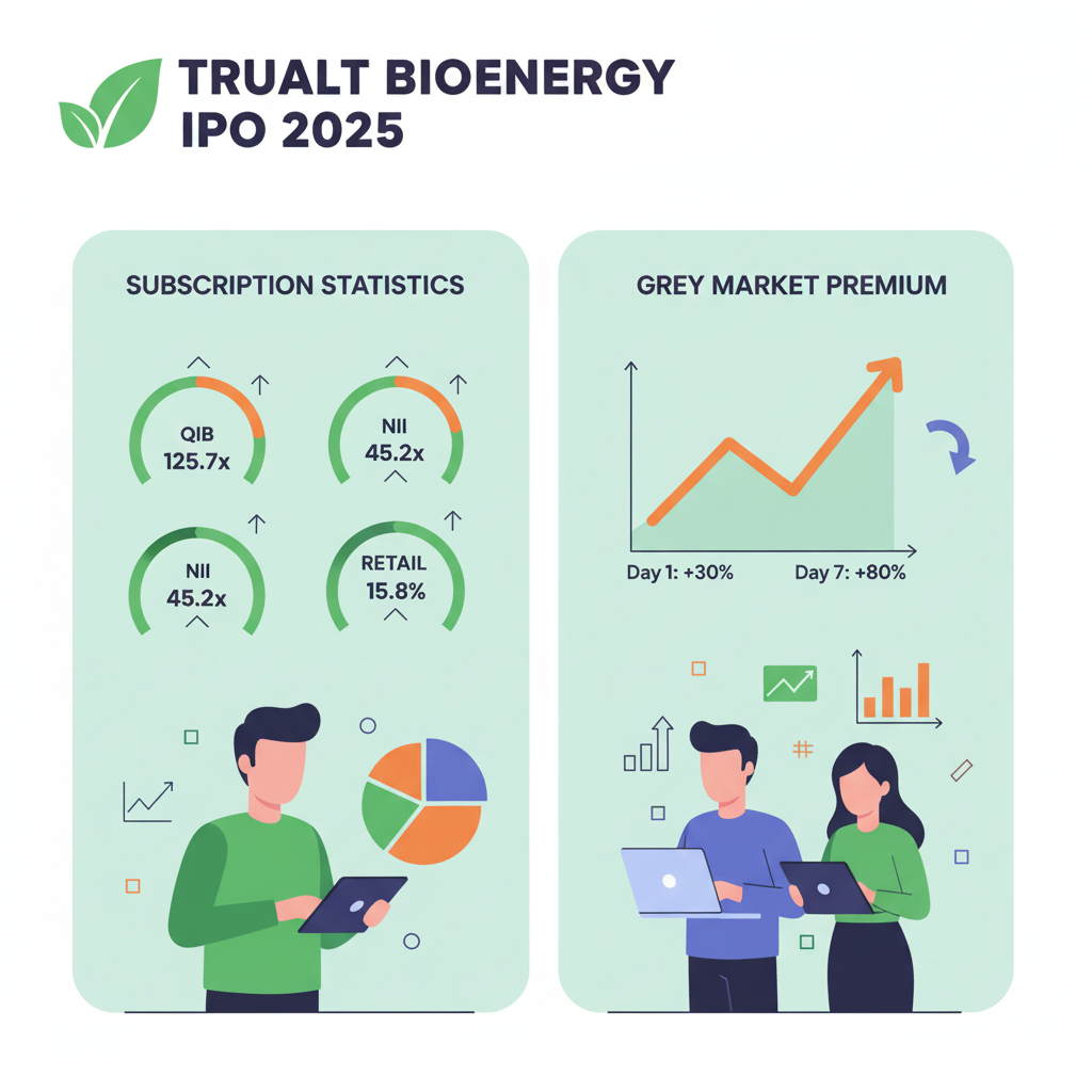 TruAlt Bioenergy IPO 2025 इन्फोग्राफिक: सब्सक्रिप्शन स्टैटिस्टिक्स, Grey Market Premium ग्रोथ और निवेशक चार्ट्स का विश्लेषण
