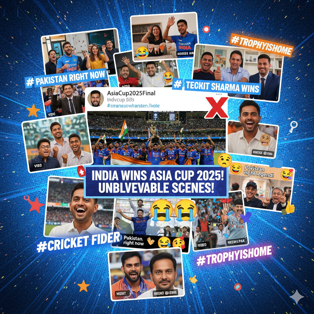 भारत की जीत के बाद सोशल मीडिया मीम्स और वायरल रिएक्शन का क्रिएटिव कोलाज।
