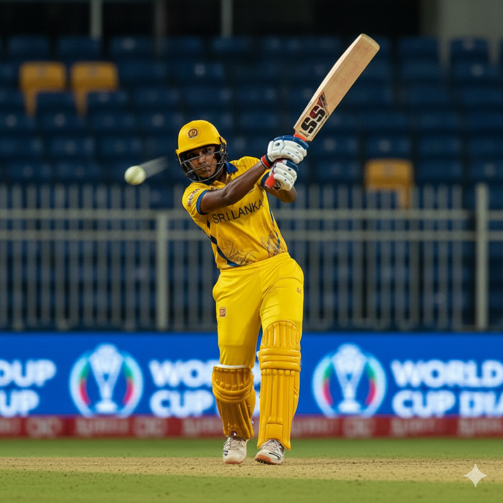 "श्रीलंका की कप्तान चामरी अटापट्टू दमदार शॉट खेलते हुए।"