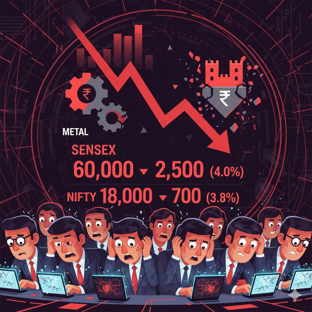 आज भारतीय शेयर बाजार में सेंसेक्स और निफ्टी में भारी गिरावट, निवेशक चिंतित।