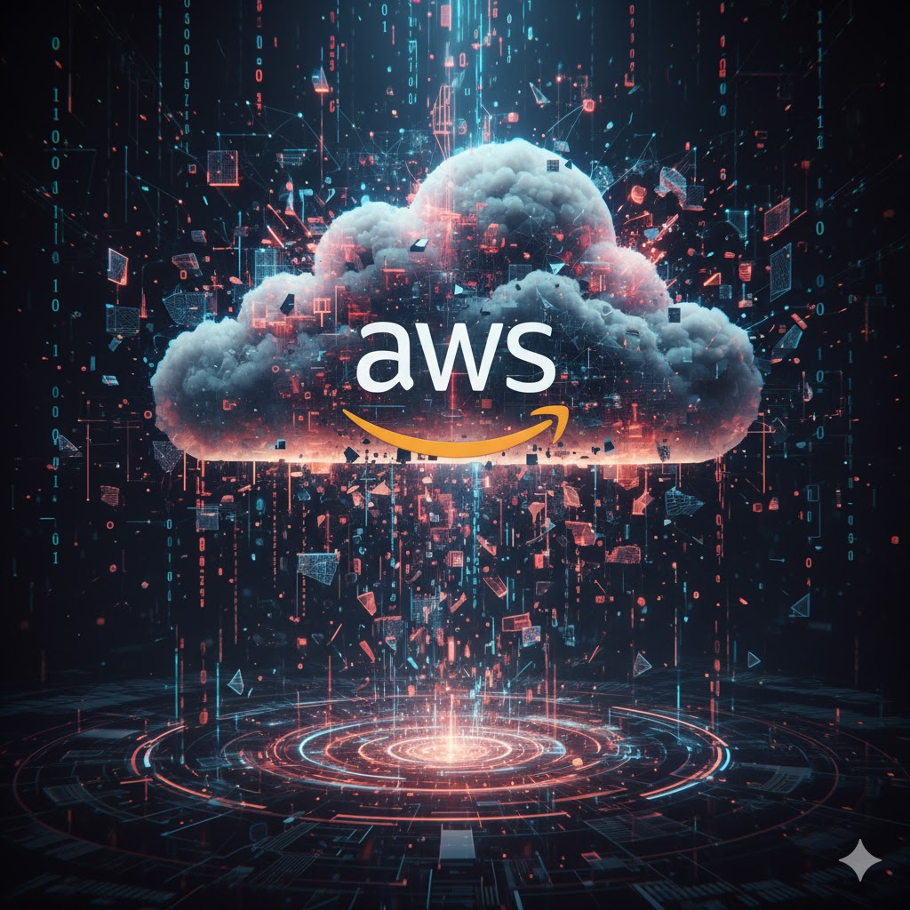 Cloud network breakdown representing AWS outage.