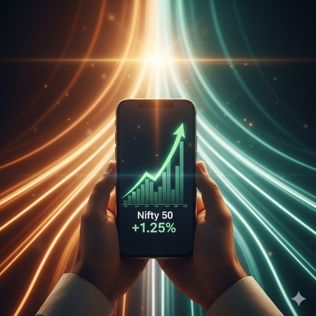 “Indian investor checking Sensex Nifty growth chart with national optimism”