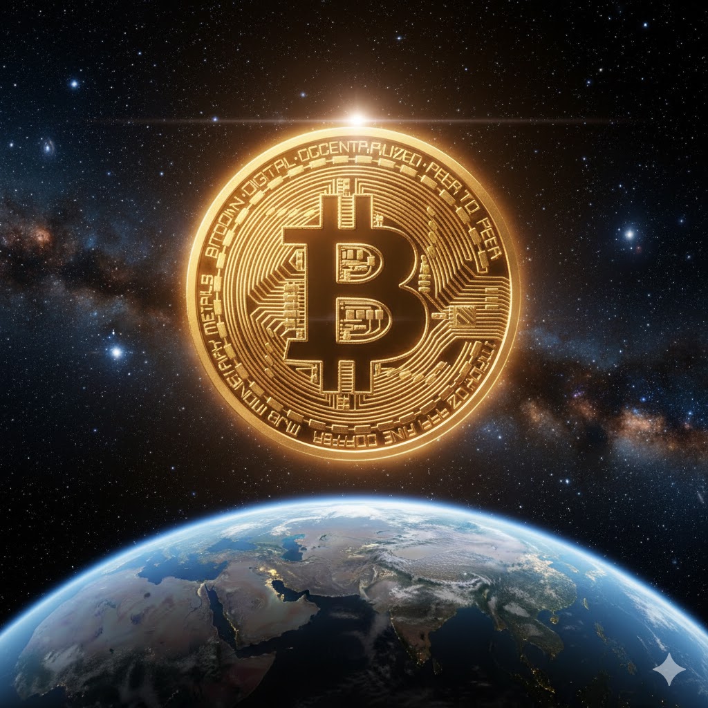 Futuristic Bitcoin image showing bright future of crypto 2025