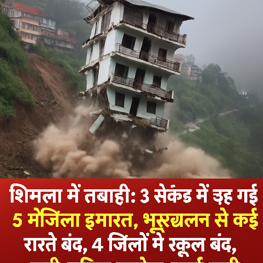 शिमला में तबाही: 3 सेकंड में ढह गई 5 मंजिला इमारत,