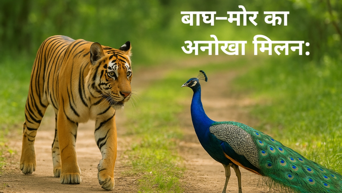 बाघ–मोर का अनोखा मिलन: