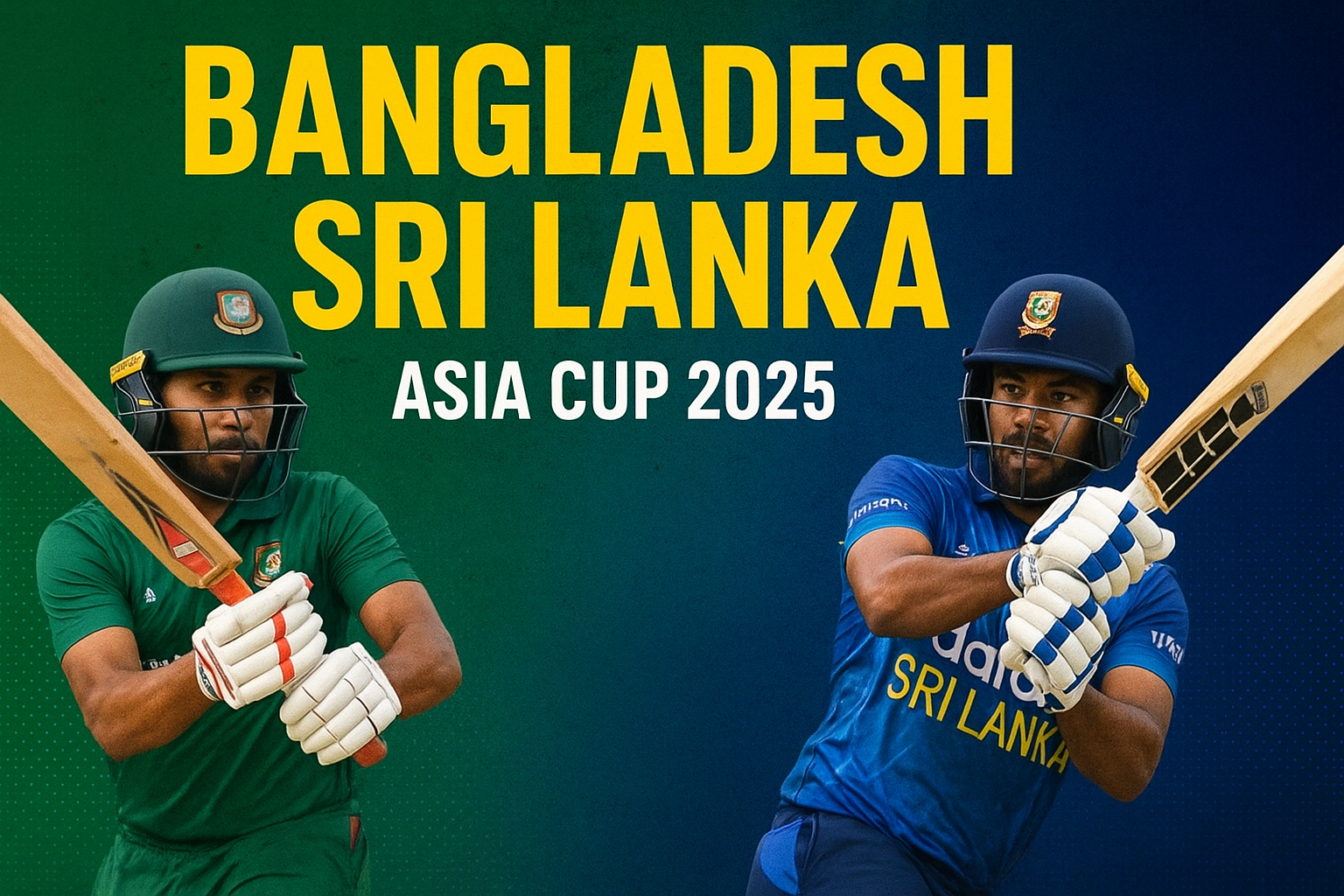 "एशिया कप 2025 में बांग्लादेश बनाम श्रीलंका का प्रमोशनल पोस्टर, जिसमें दोनों टीमों के खिलाड़ी बल्लेबाजी करते हुए नजर आ रहे हैं।"