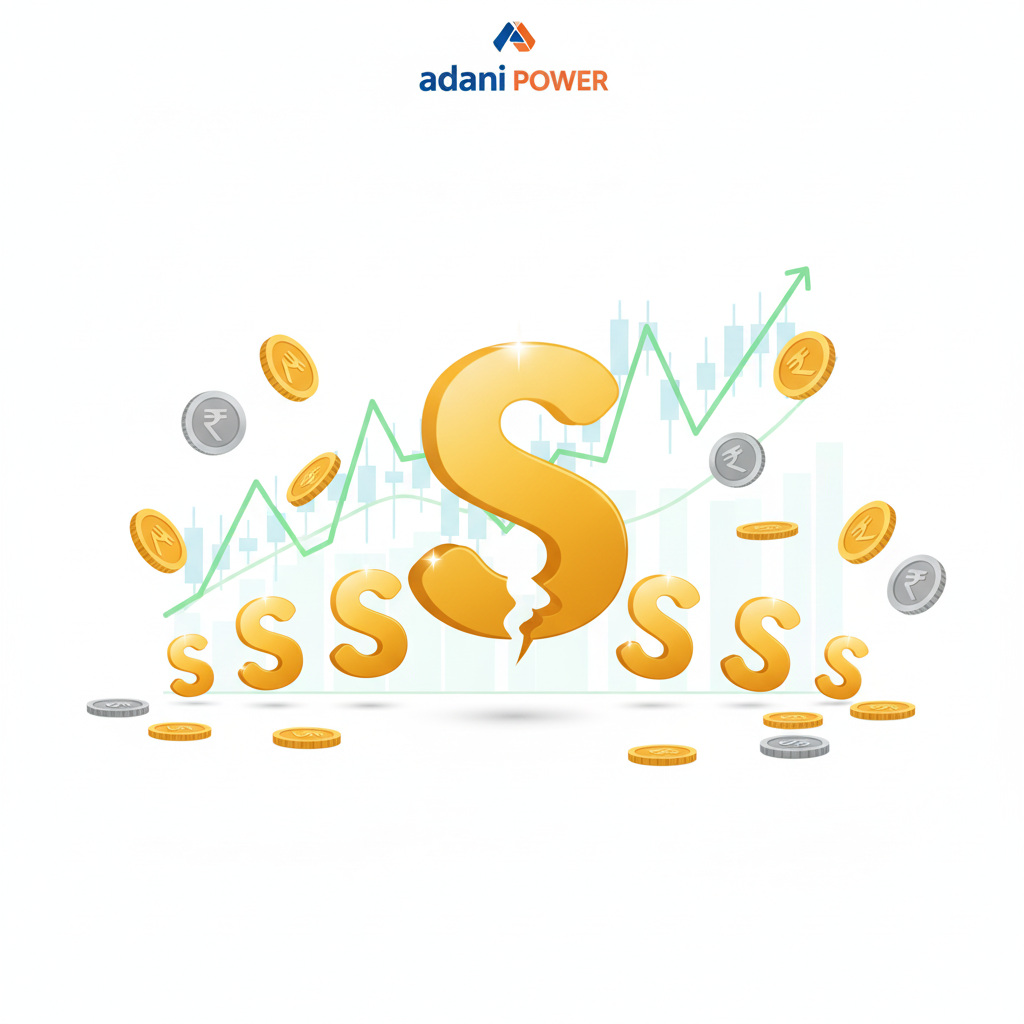 Adani Power Stock Market Illustration – अडानी पावर शेयर की कीमत घटकर छोटे निवेशकों के लिए आसान हुई, स्टॉक चार्ट और निवेशकों के साथ क्रिएटिव इमेज।