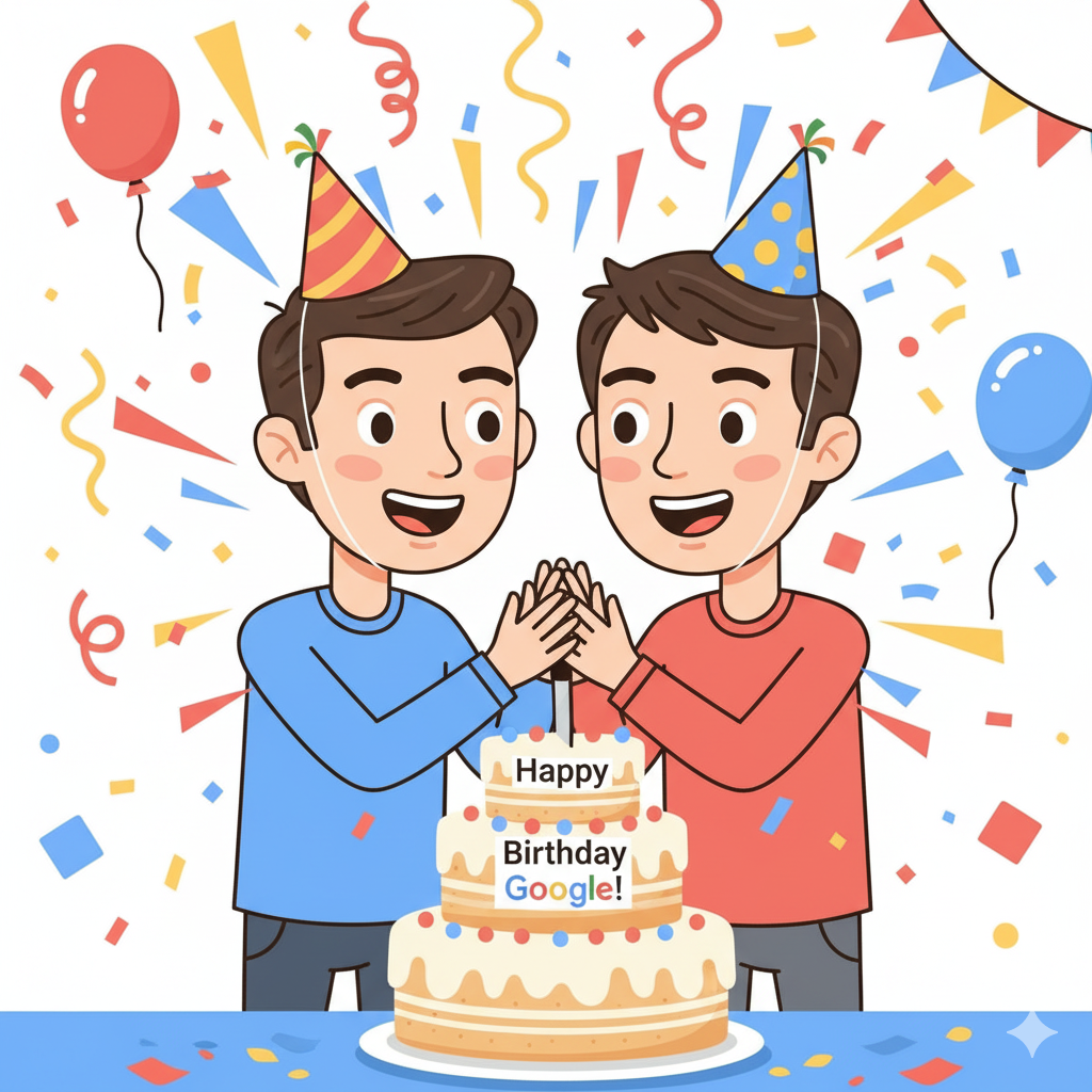"गूगल 27 साल का हुआ – जन्मदिन का केक, मोमबत्ती और फेस्टिव डूडल स्टाइल में Google लोगो"