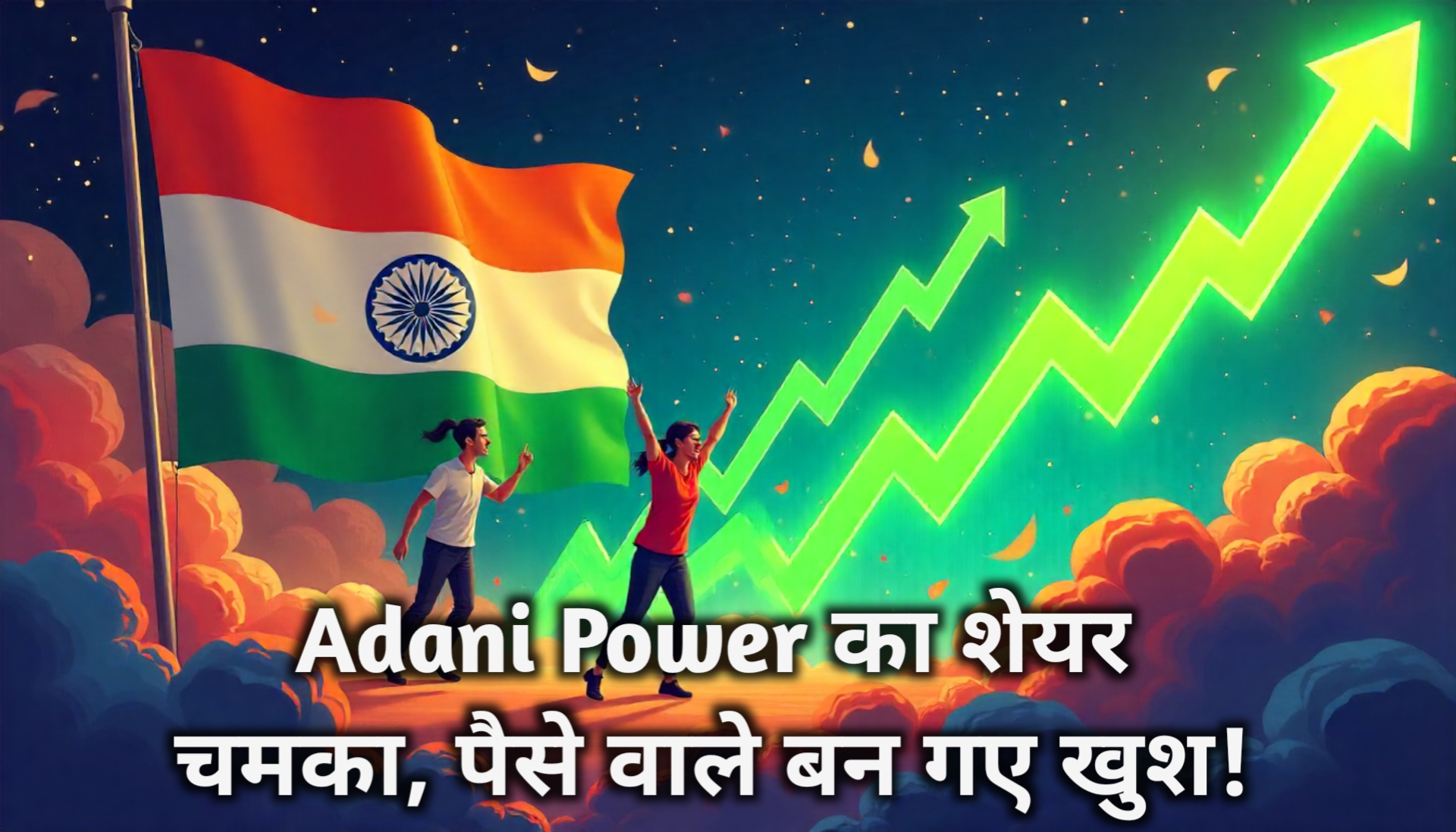 Adani Power शेयर मार्केट में तेजी, निवेशक खुश, स्टॉक चार्ट ऊपर की ओर, भारत का झंडा पीछे