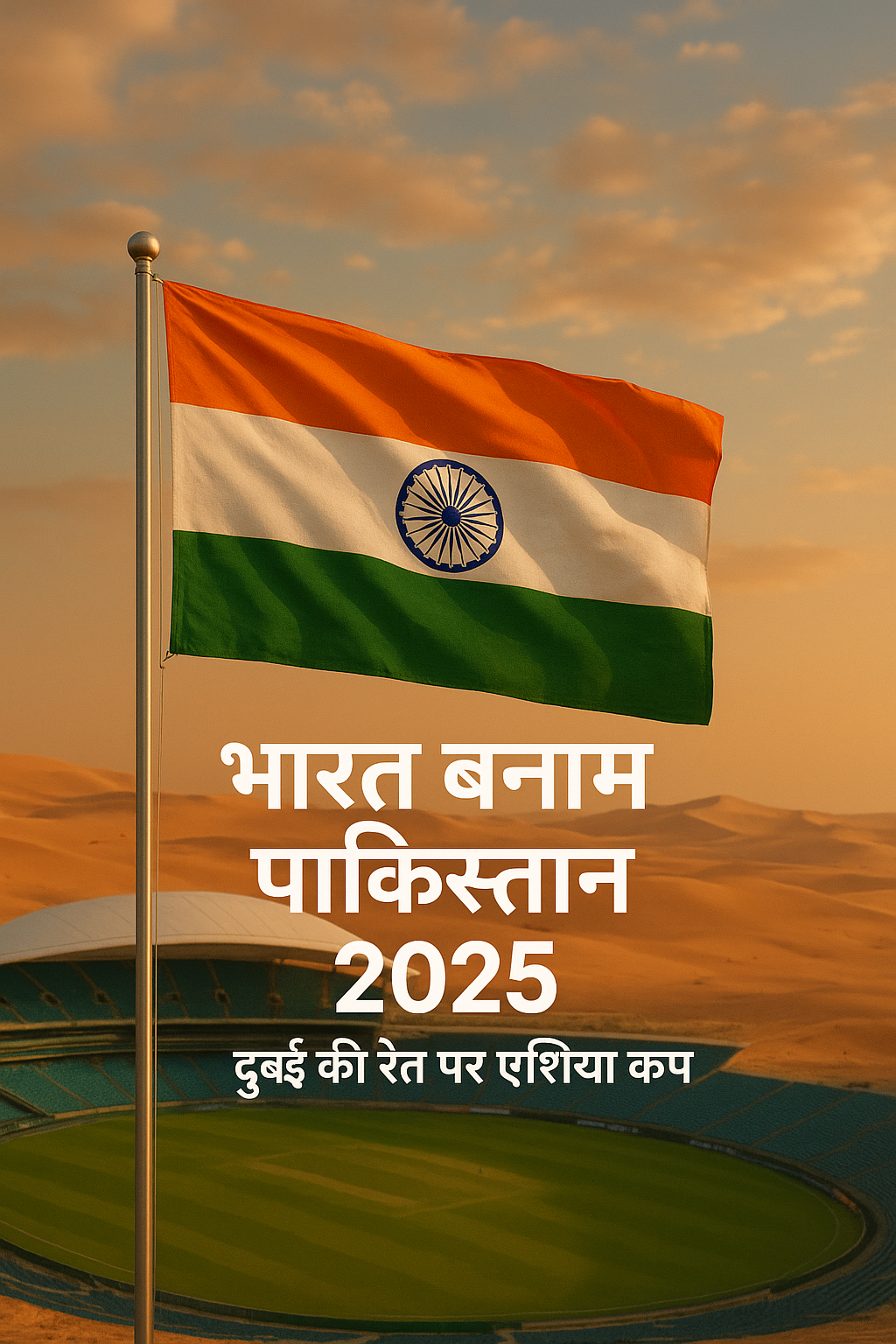 “एशिया कप 2025 मैच के दौरान दुबई इंटरनेशनल स्टेडियम में भारत और पाकिस्तान के खिलाड़ियों की लाइव क्रिकेट एक्शन शॉट।”