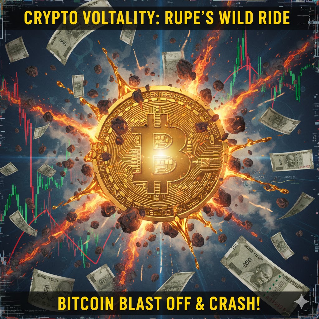Bitcoin 2025 price rise and crash dramatic image with fire and charts