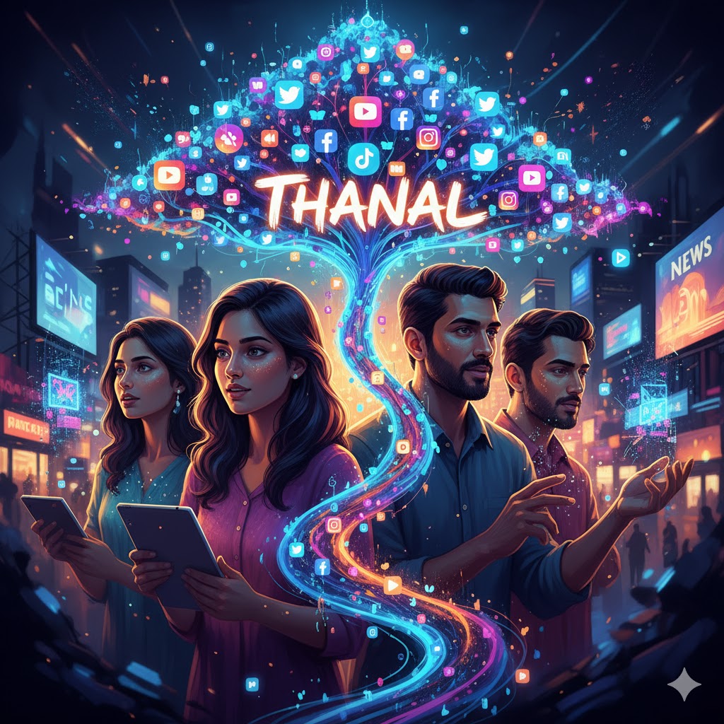 Eye-catching digital artwork showing Thanal's viral and life-changing social media impact