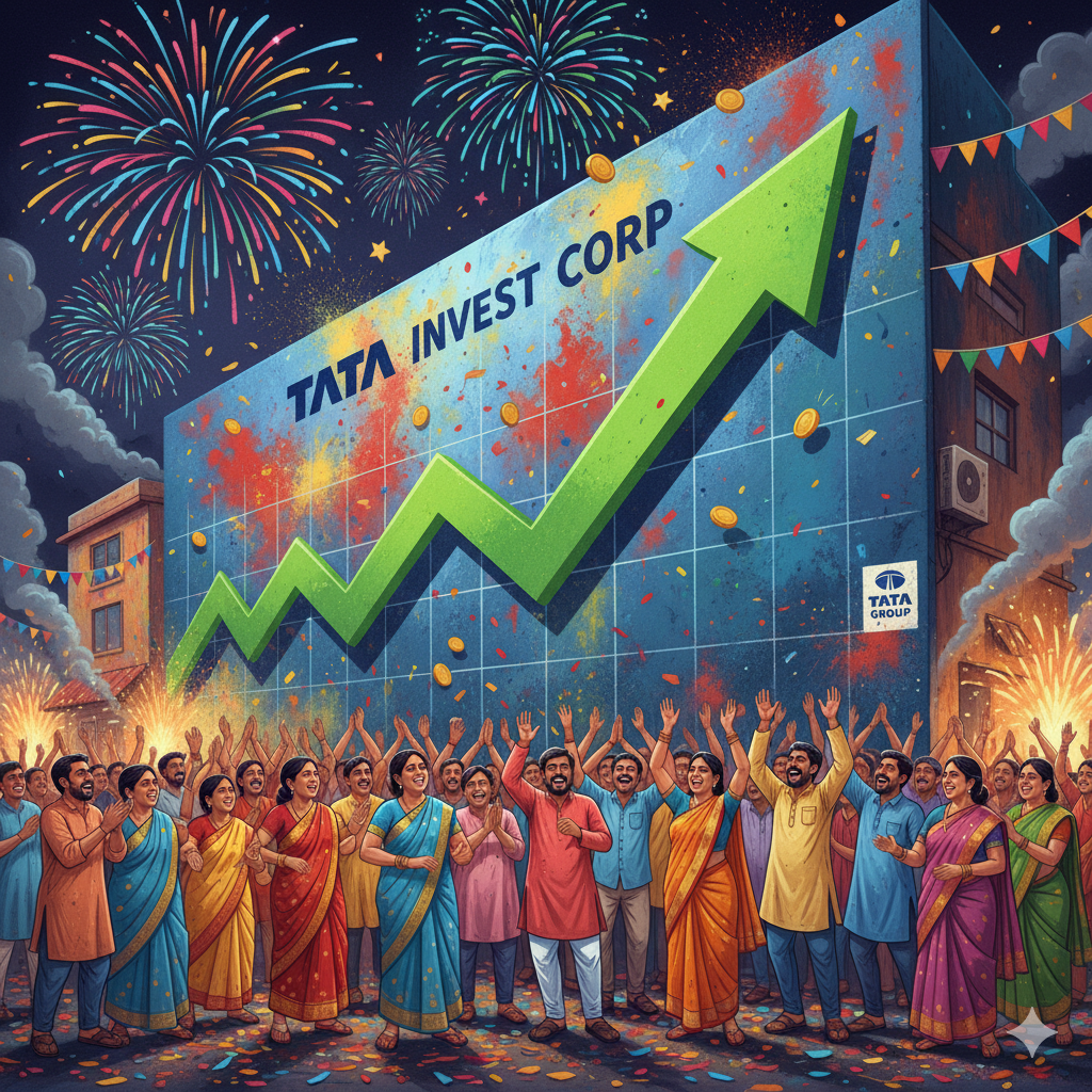 "देसी अंदाज़ में Tata Investment शेयर की तेजी और जश्न मनाते लोग"