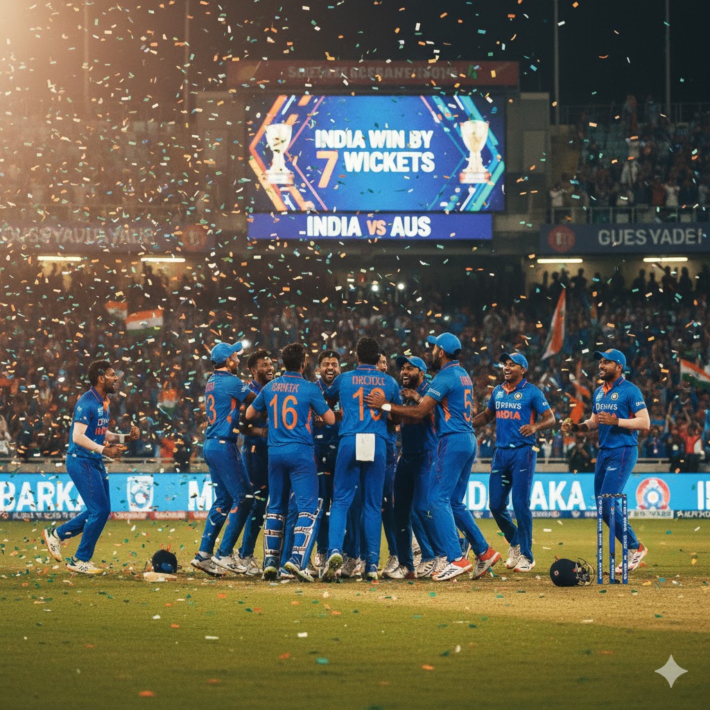 Indian cricket team celebrates 7-wicket win over Australia in third ODI 2025.