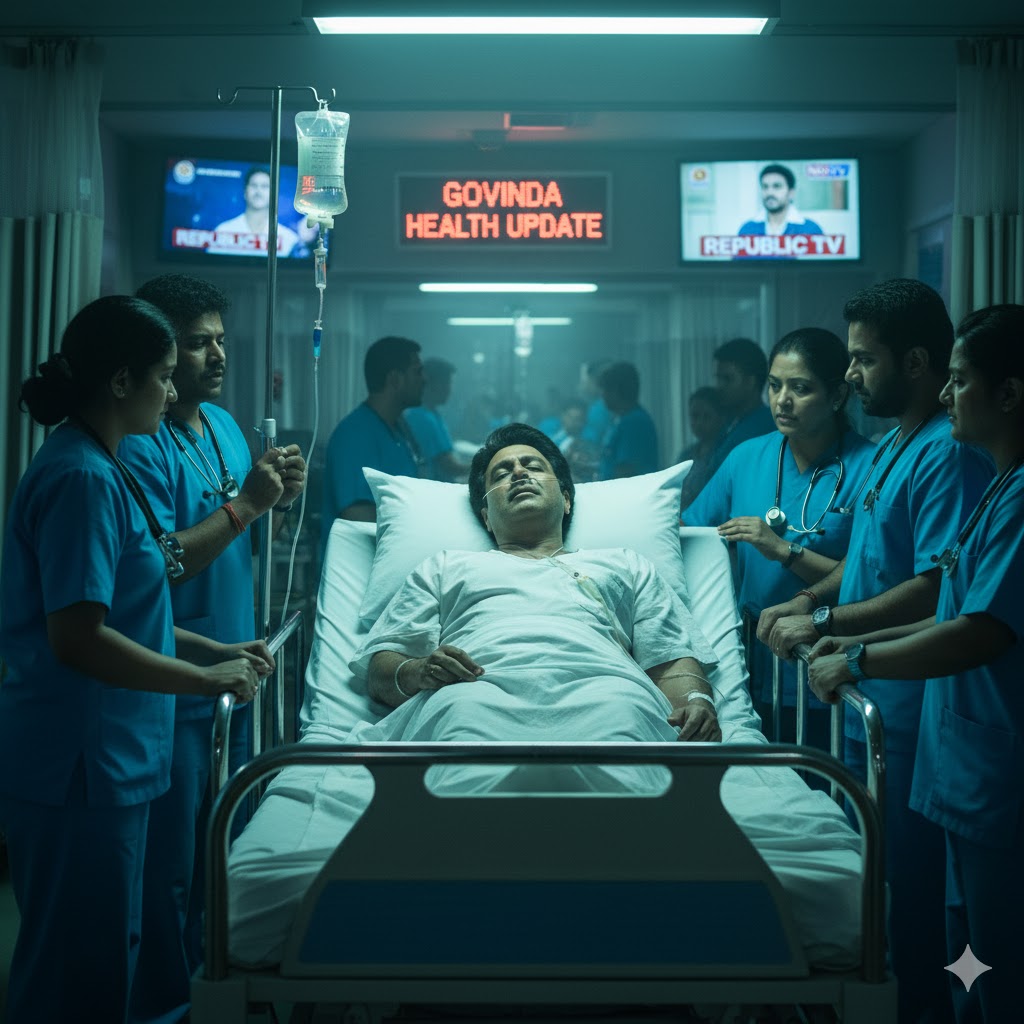 “Bollywood actor Govinda hospitalized in Mumbai emergency ward.”